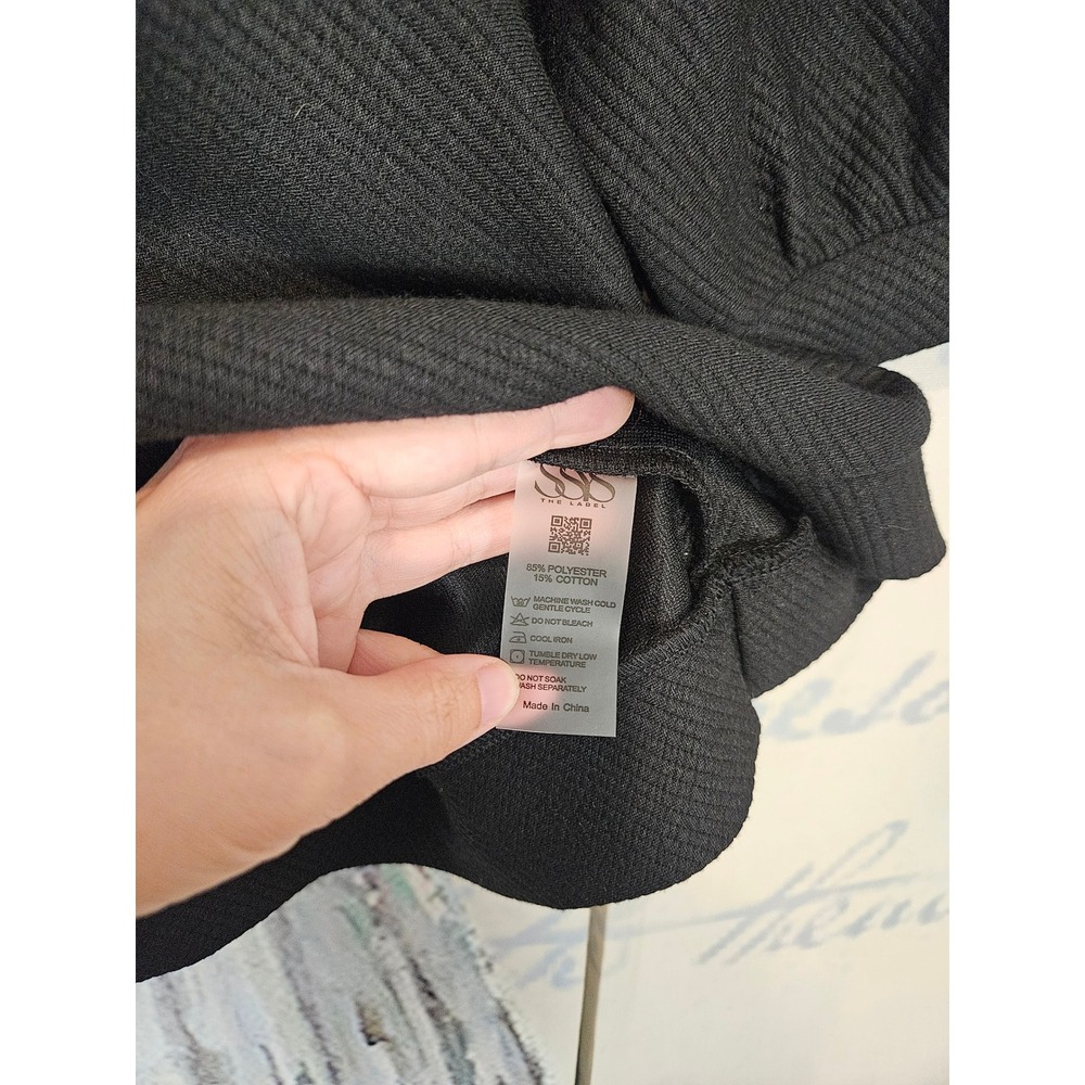 SSYS The Label Hoodie Small Black Puff Sleeve Textured Short Sleeve Drawstring - Picture 4 of 6